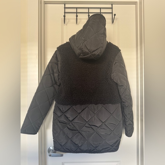 NWOT 🍀 Lucky Brand Mixed Media Quilted Faux Shearling Jacket Black - Picture 5 of 9